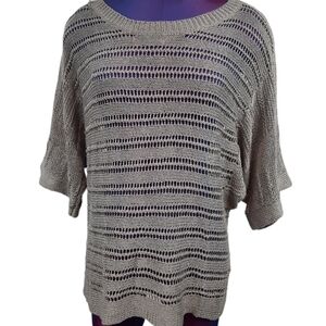 Boston Proper Bat Wing Sleeve Open Knit Shimmer Gray Size Large Women's M46